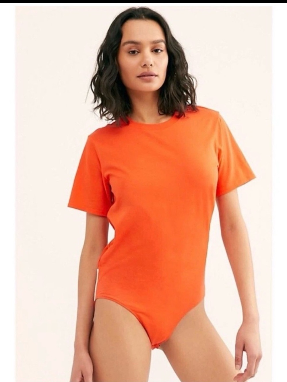 Free People Intensity Tee Bodysuit XS Neon Orange Casual Stretch Top